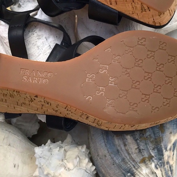 NWT In Original Box Franco Sarto Cera Blk Leather Cork Wedge Sandals Size 7.5 M - Picture 8 of 15